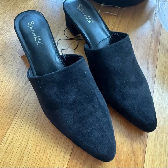 Splendid Black Suede Block Heel Mules - Picture 2 of 4